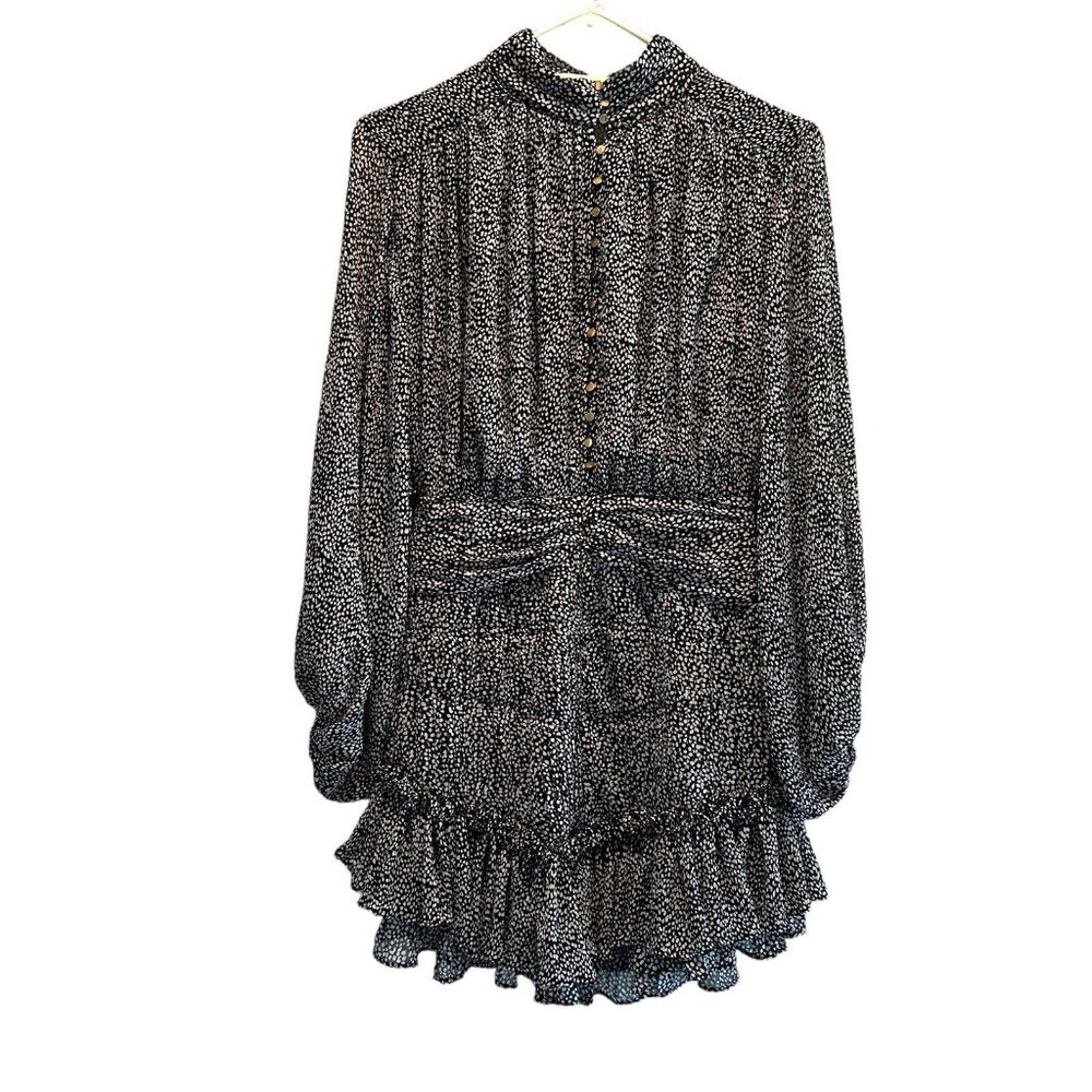 By Together Long Sleeve Mini Dress Ruffle Dot Spot High Neck Buttons Size Small